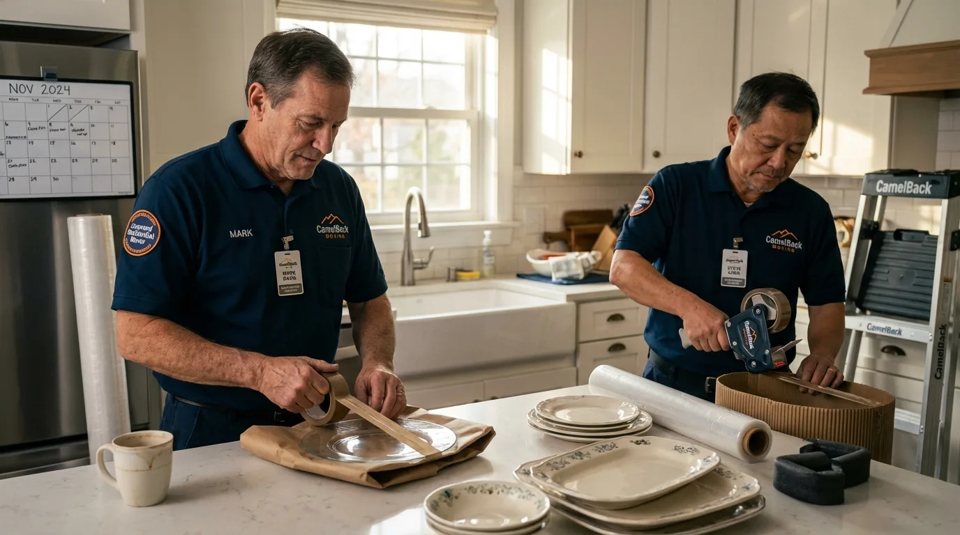 Professional crew packing kitchen dishware in Carbondale, IL
